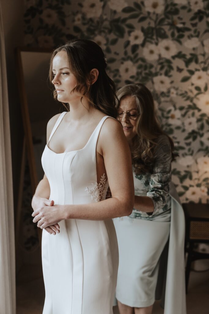 Calm bridal preparation room with natural light at Copdock Hall, Suffolk