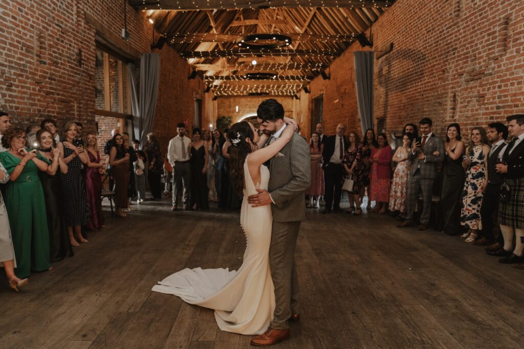 First dance under twinkling lights at Copdock Hall barn venue