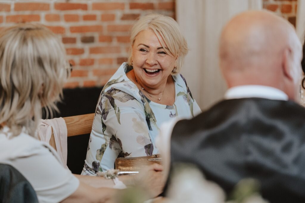 Fun guest reactions during speeches at the great barn at Godwick Hall