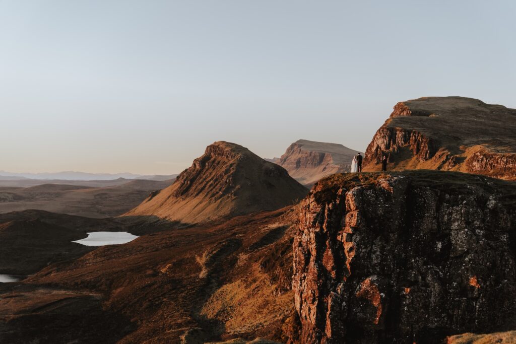 Sunrise light over Quiraing mountains captured by Scotland elopement photographer