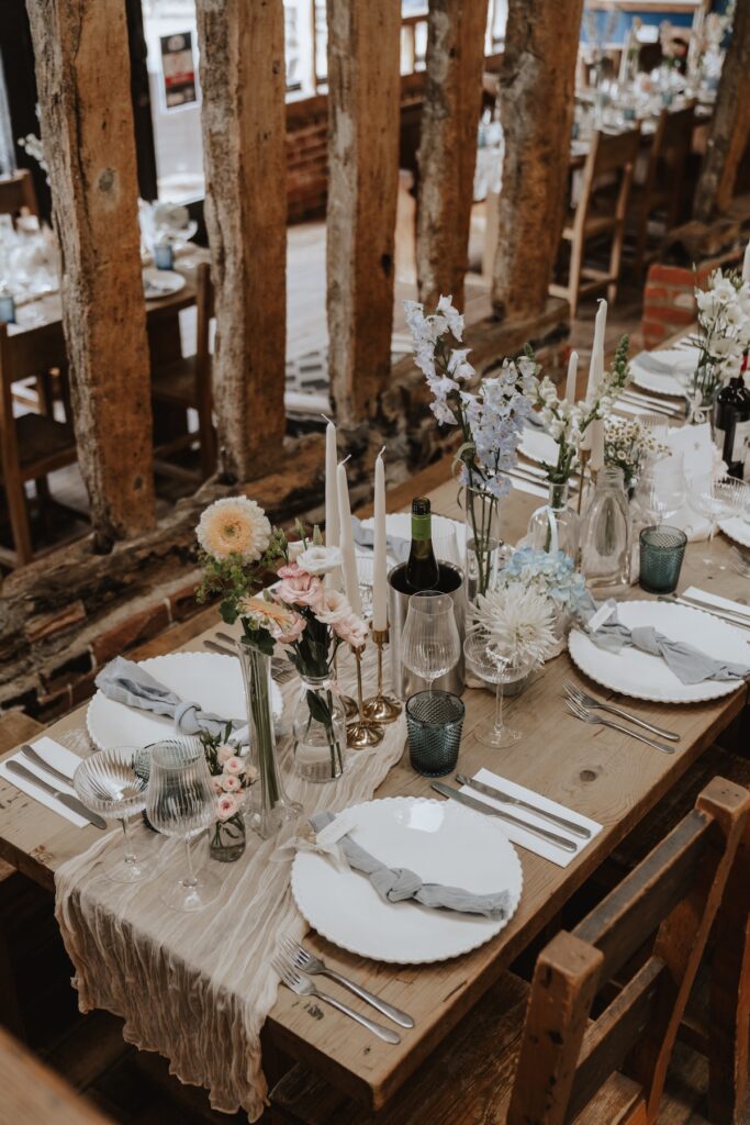 The wedding breakfast layout at Jimmy's Farm in Suffolk