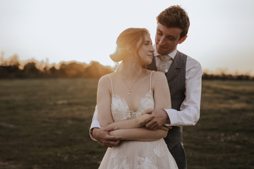 Golden hour couple portraits at Jimmy’s Farm wedding, Suffolk photographer