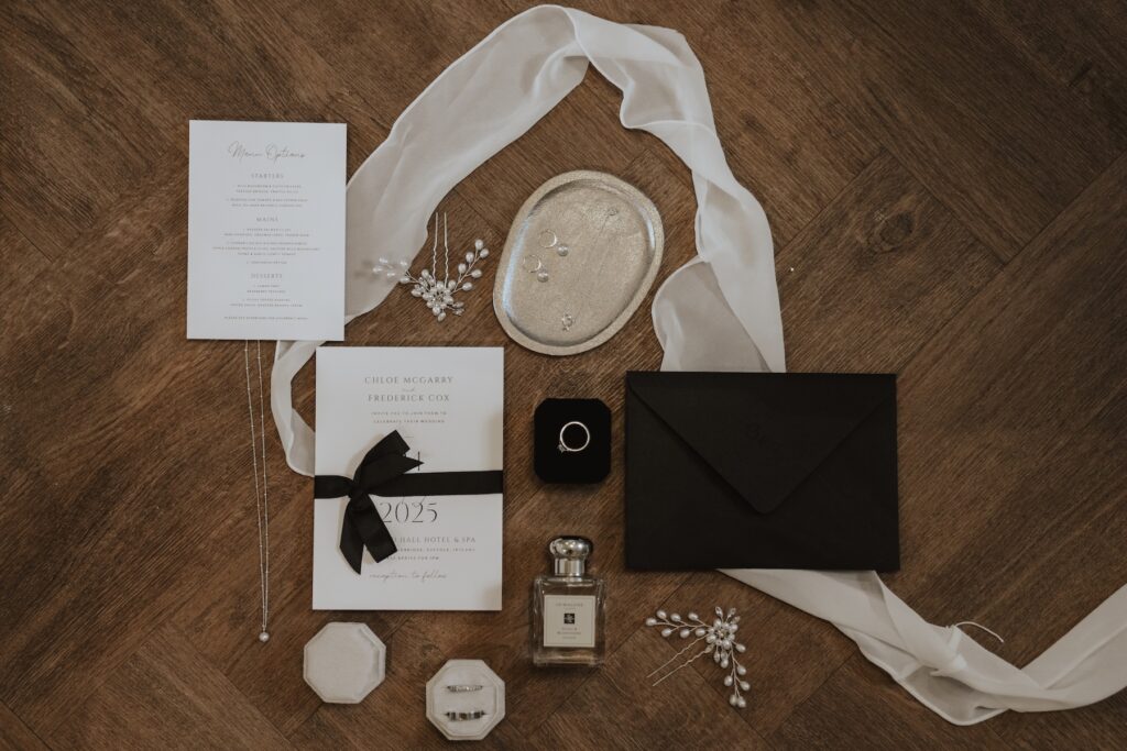 Bridal details at Seckford Hall in Suffolk