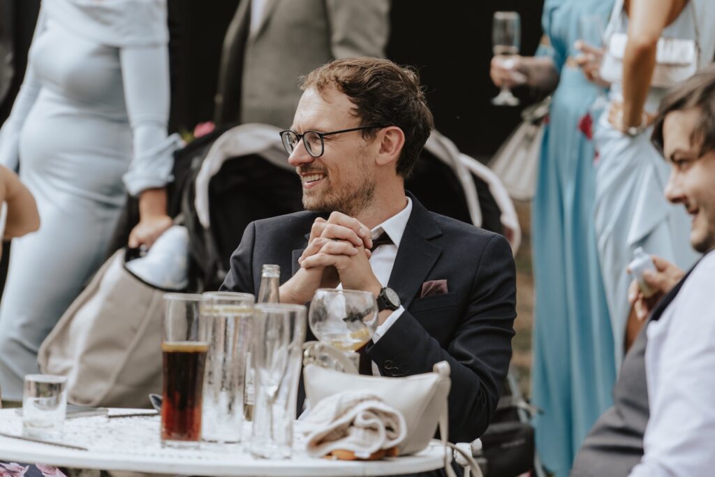 Guests during the drinks reception at Seckford Hall in Suffolk