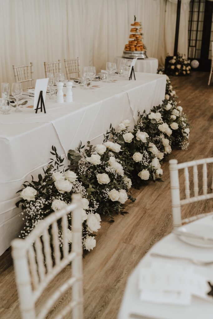 Elegant black-and-white wedding marquee at Seckford Hall