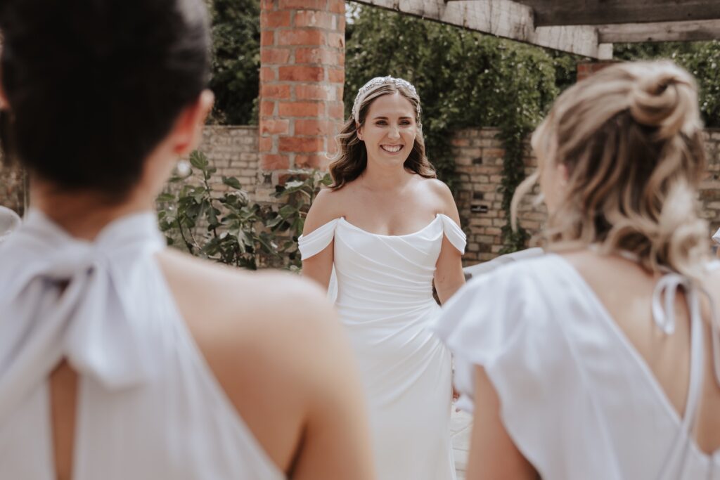 Bride at bridal prep with her bridesmaids in Yorkshire