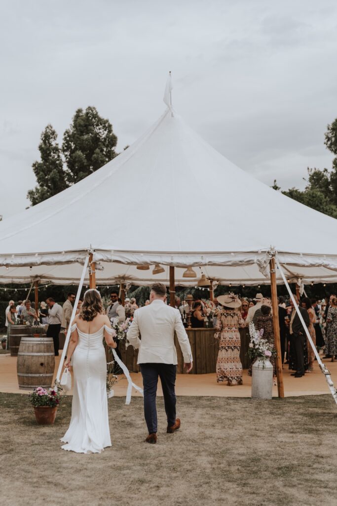 Bride and groom arriving at their wedding reception in Yorkshire