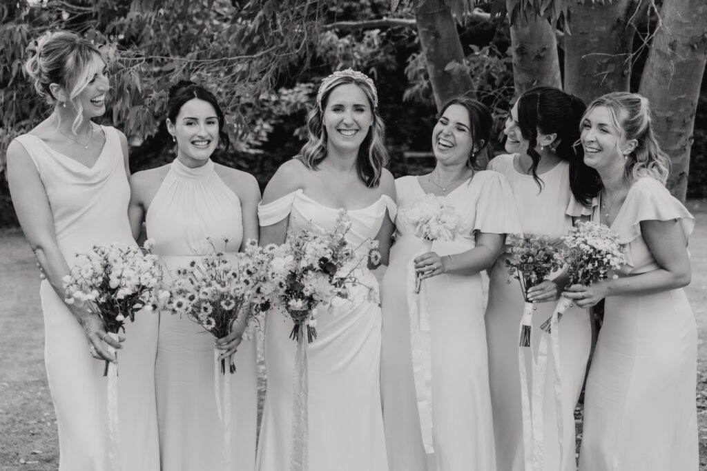 The bride and her bridesmaids at homemade Yorkshire wedding