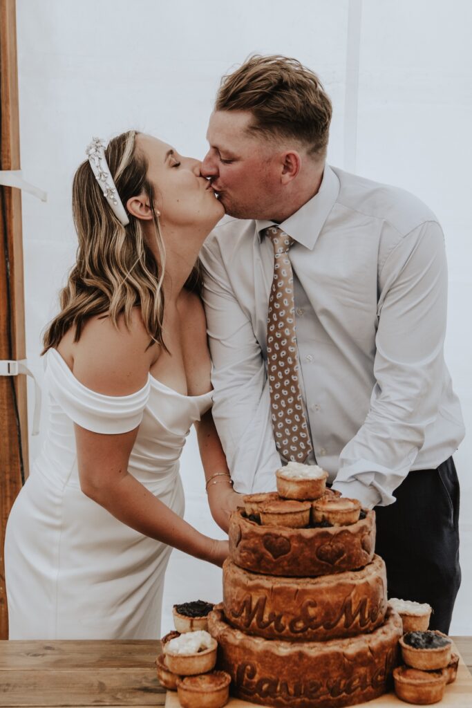 Pork pie cutting with the bride and groom at their Yorkshire wedding