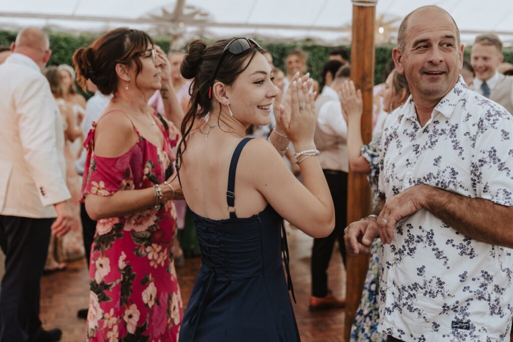 Homemade wedding in Yorkshire of guests dancing