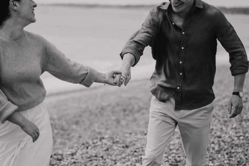 Southwold beach with a couple on engagement session
