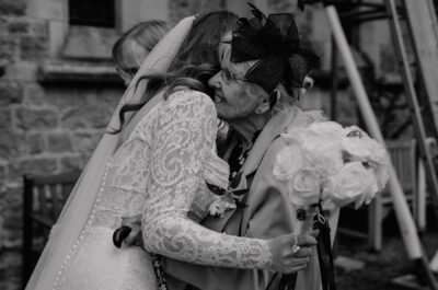 A bride hugging her Nan on her wedding day in Essex