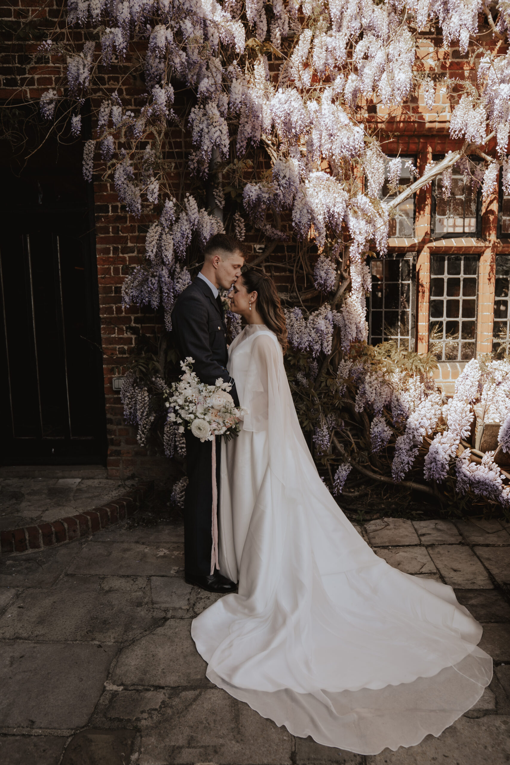 A bride and groom at Seckford Hall in Suffolk
