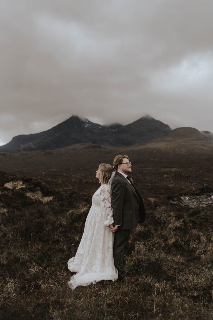 A newly married couple having photos taken near Sligachan on the Isle of Skye