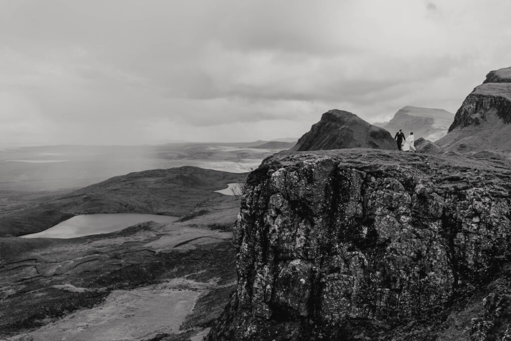 Bride and groom at The Quiraing on the Isle of Skye