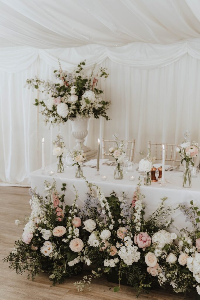 Wedding breakfast set up at Seckford Hall