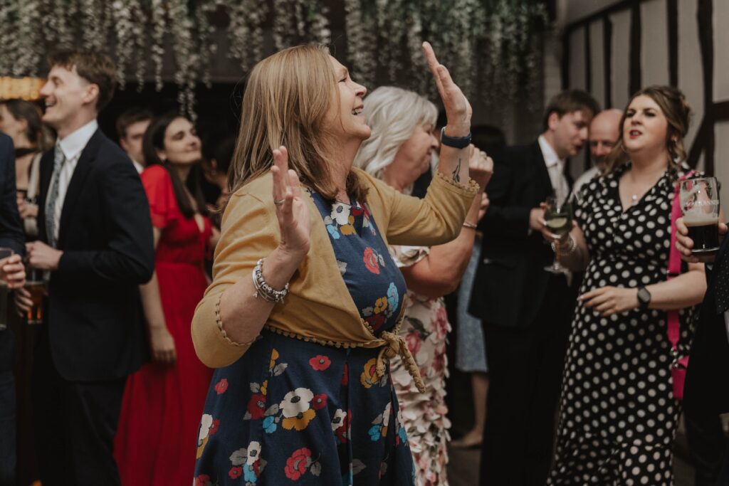 Guests on the dance floor during a wedding evening at Seckford Hall