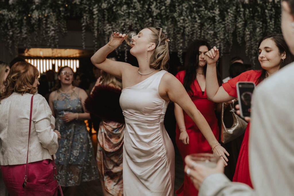 Guests on the dance floor during a wedding evening at Seckford Hall