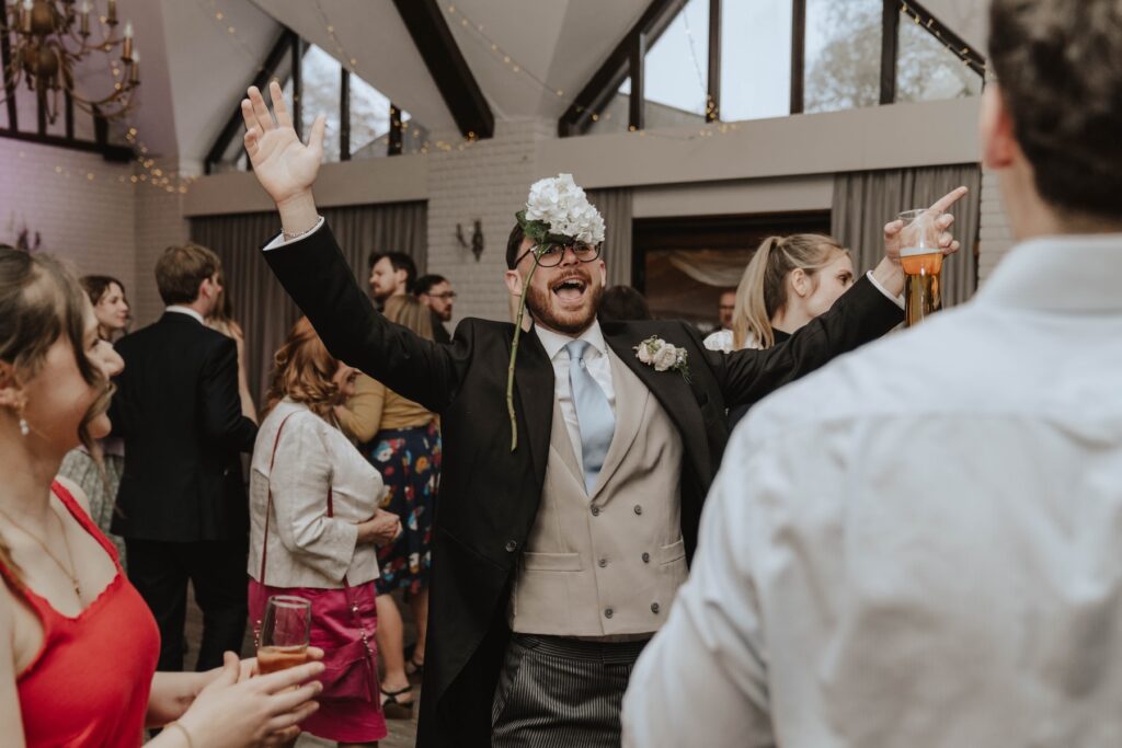 Guests on the dance floor during a wedding evening at Seckford Hall
