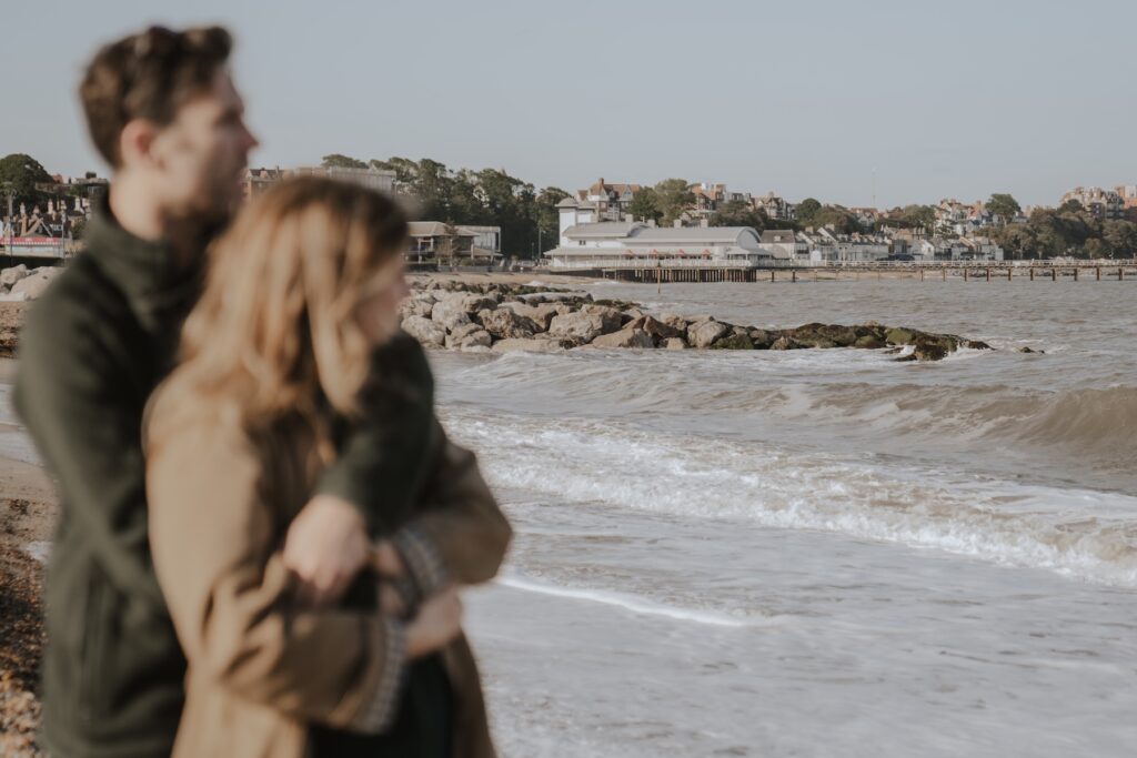 Felixstowe beach engagement photographer in Suffolk