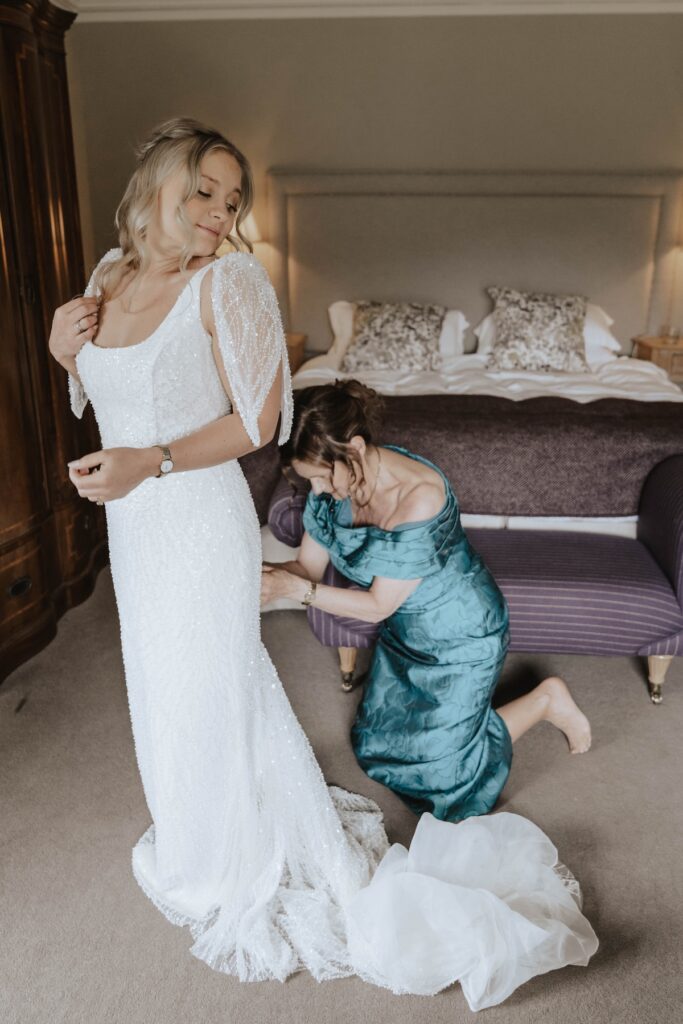Same-sex wedding morning preparations at Dunglass Estate