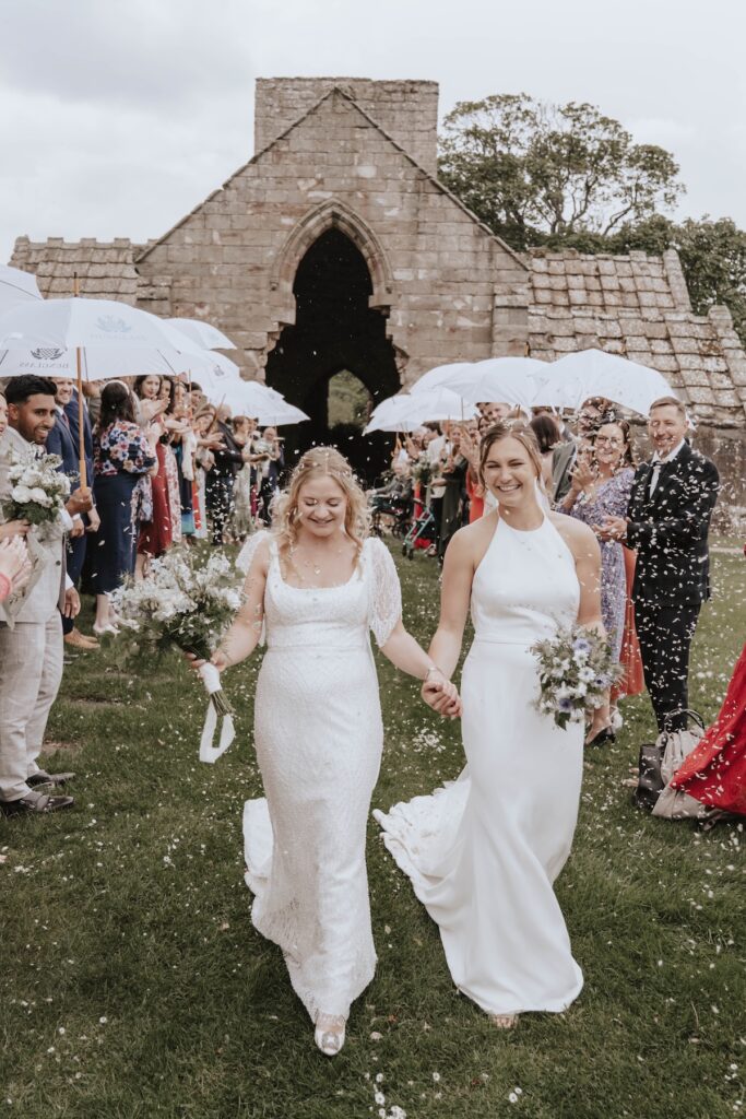 Scotland wedding confetti with umbrellas