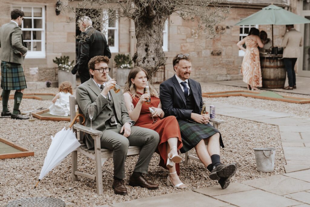 Drinks reception in the courtyard at Dunglass Estate