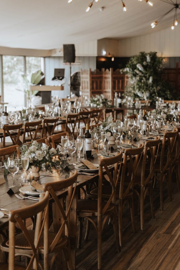 Wedding breakfast florals set up for Dunglass Estate wedding