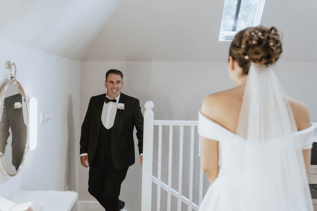 Emotional first look between bride Abbie and her father