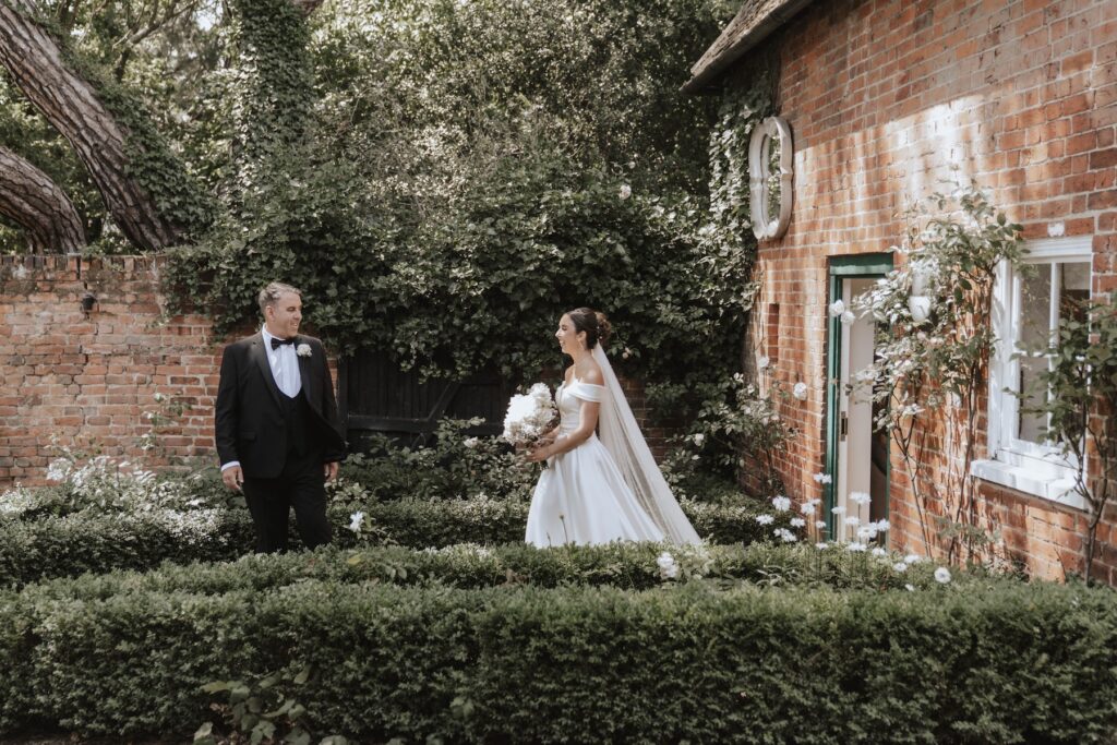 Bride Abbie ready to walk down the aisle at Gaynes Park