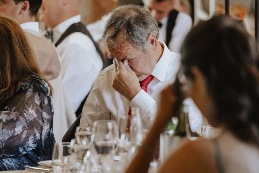 Emotional reaction during the speeches at a Gaynes Park wedding
