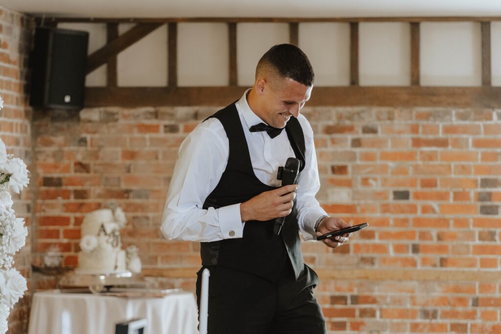 Best man doing a wedding speech in Essex at Gaynes Park