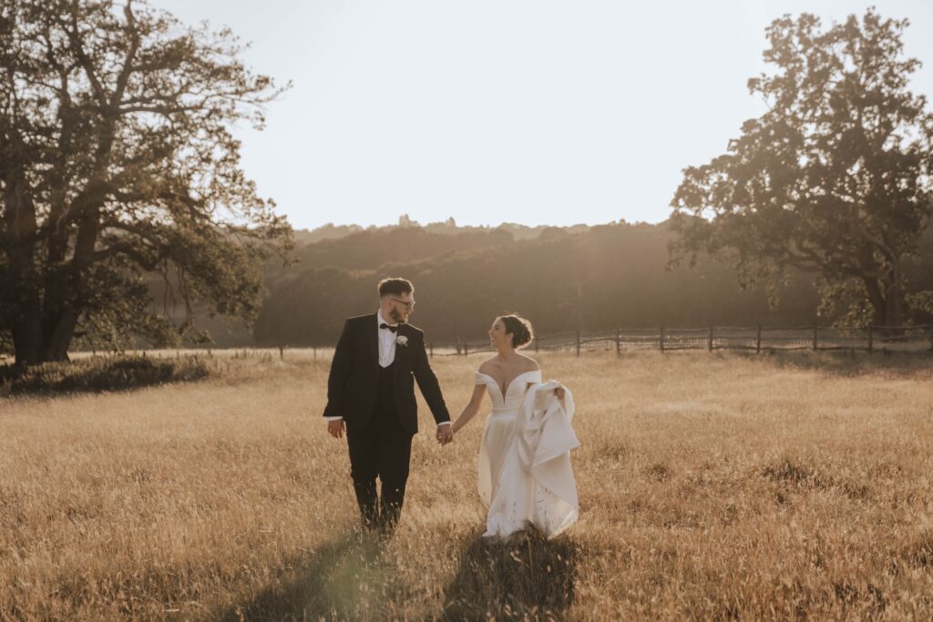 Creative golden hour wedding photography at Gaynes Park in Essex