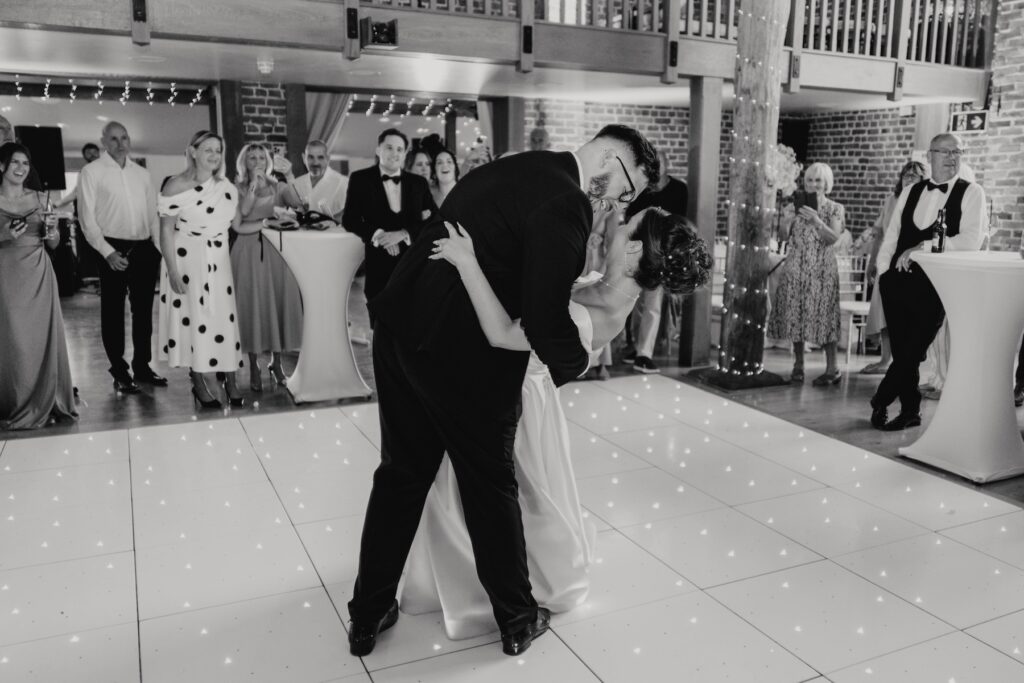 Abbie and Josh sharing their first dance at Gaynes Park