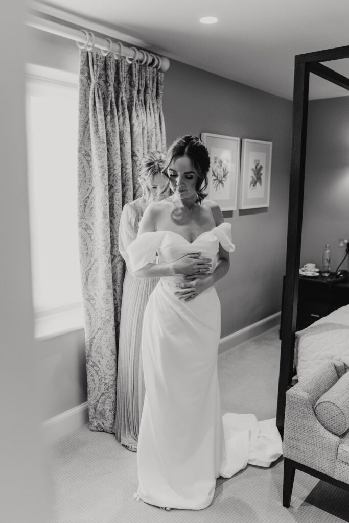 Bride Lauren getting ready at Marquis Suffolk before her wedding ceremony