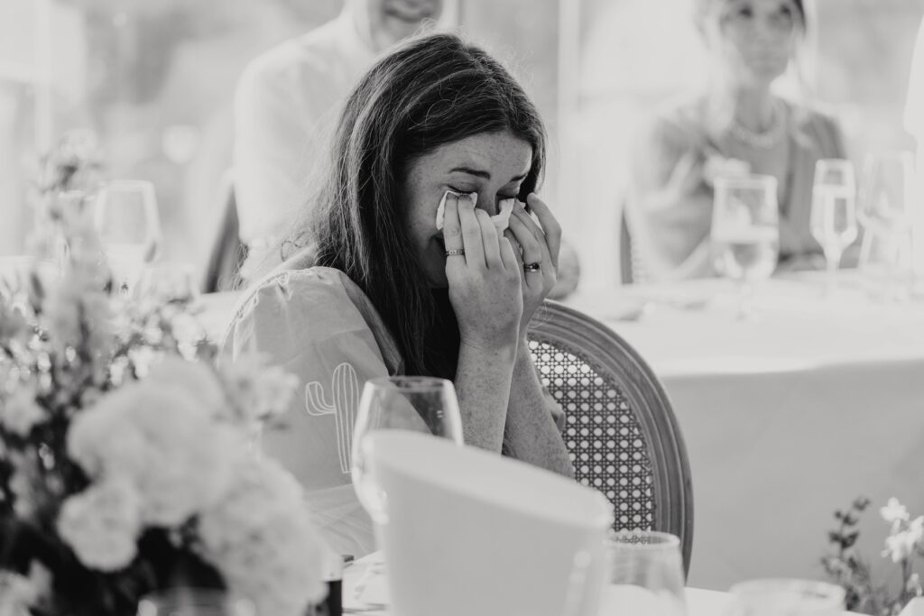 Emotional reaction during the wedding speeches at a Suffolk wedding