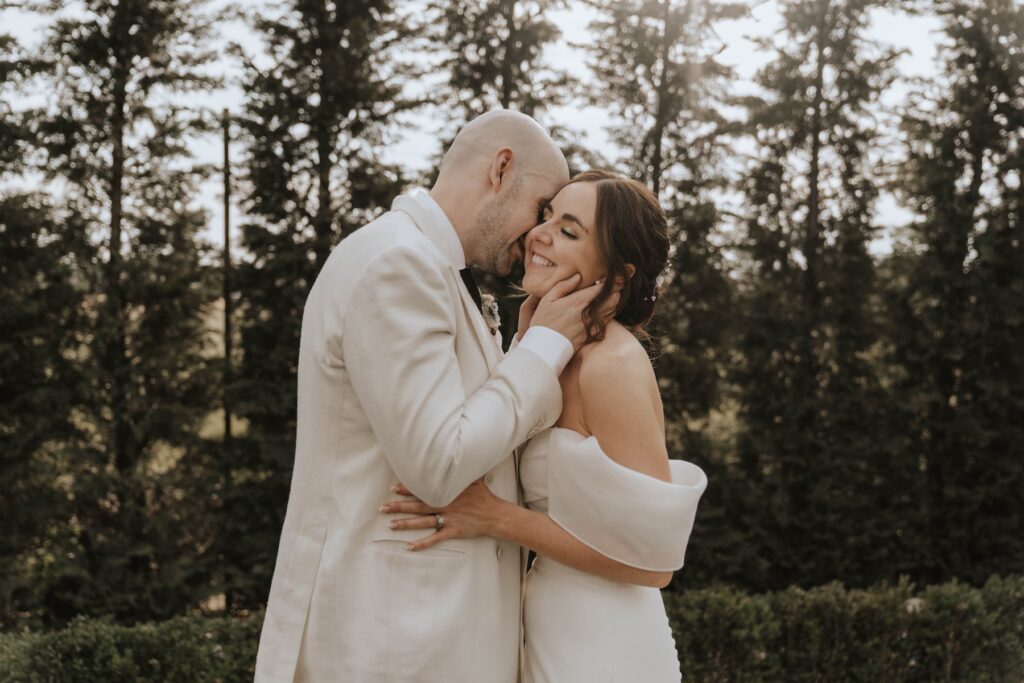 Newlyweds enjoying a quiet moment away from their wedding guests