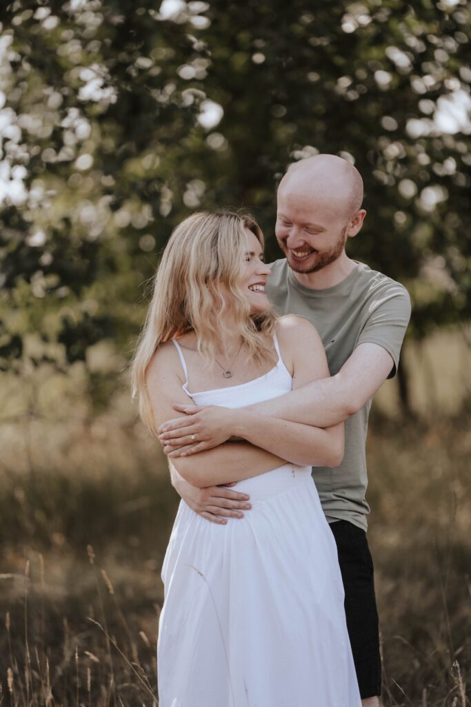 Relaxed portrait of Shannon and Dom during their Suffolk engagement photography session